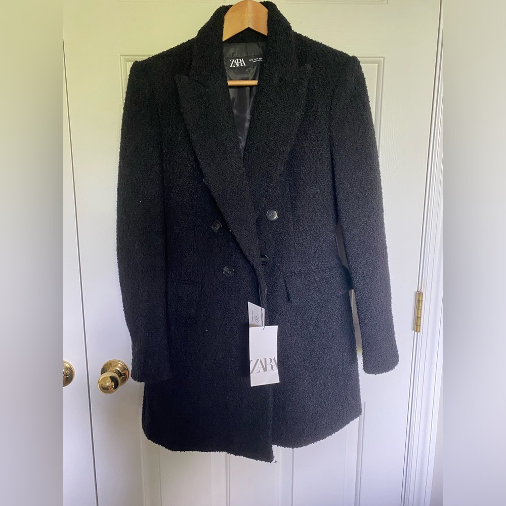 NWT Women Zara Black Wool Coat, Medium
